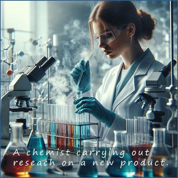 A chemist working on a new product in the lab